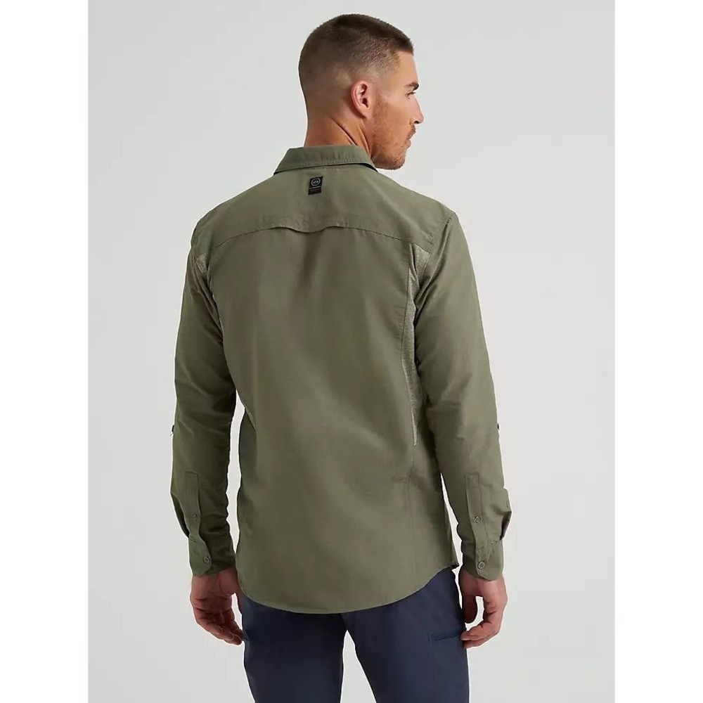 Wrangler ATG Shirt Olive Green Long Sleeve Button Down Mens XL Gorpcore Workwear - Picture 2 of 7